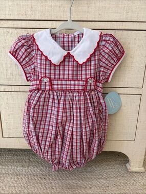 NWT Little English Bibie Bubble Hartford plaid 18M
